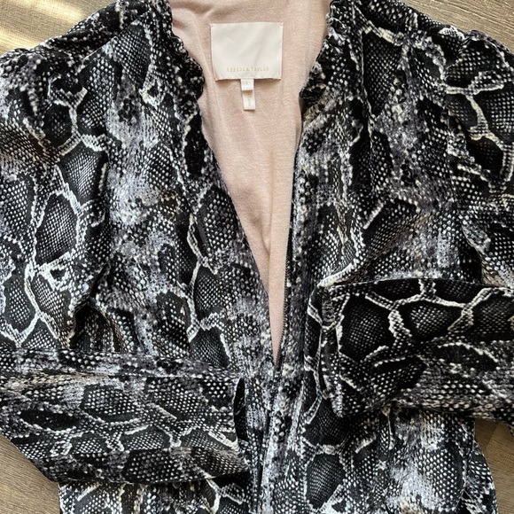 Rebecca Taylor Snake Print Velvet Blazer Jacket Size Small Bold Confident zip - Picture 2 of 8